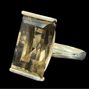 Mexican sterling Silver 925 signed Smokey Quartz cocktail ring 4.6g size 4.5